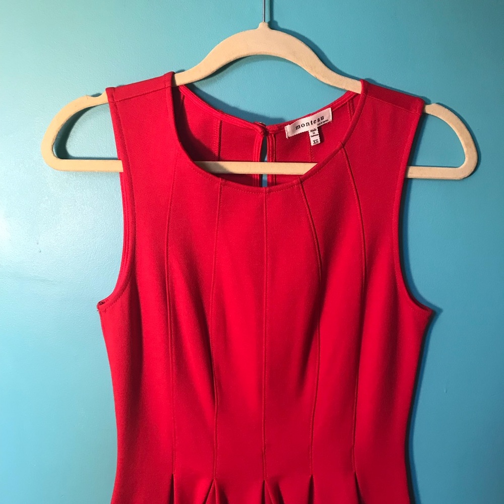 Red Fit & Flare Pleated Dress